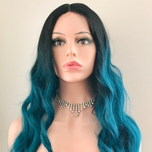 Very Pretty “Put On & Go” Ombre Teal Premium Fiber Wig for Events. - Picture 4 of 9